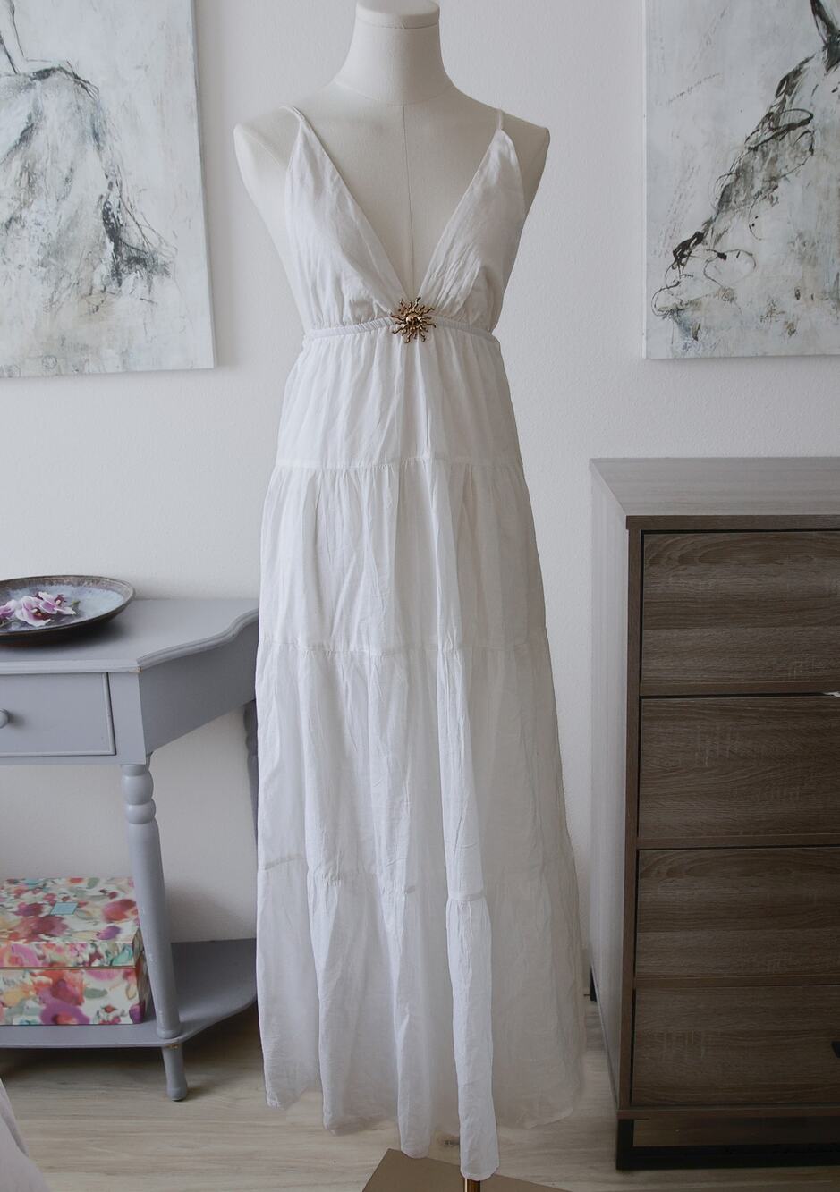 SIM & SAM white cotton boho dress size XS NWT